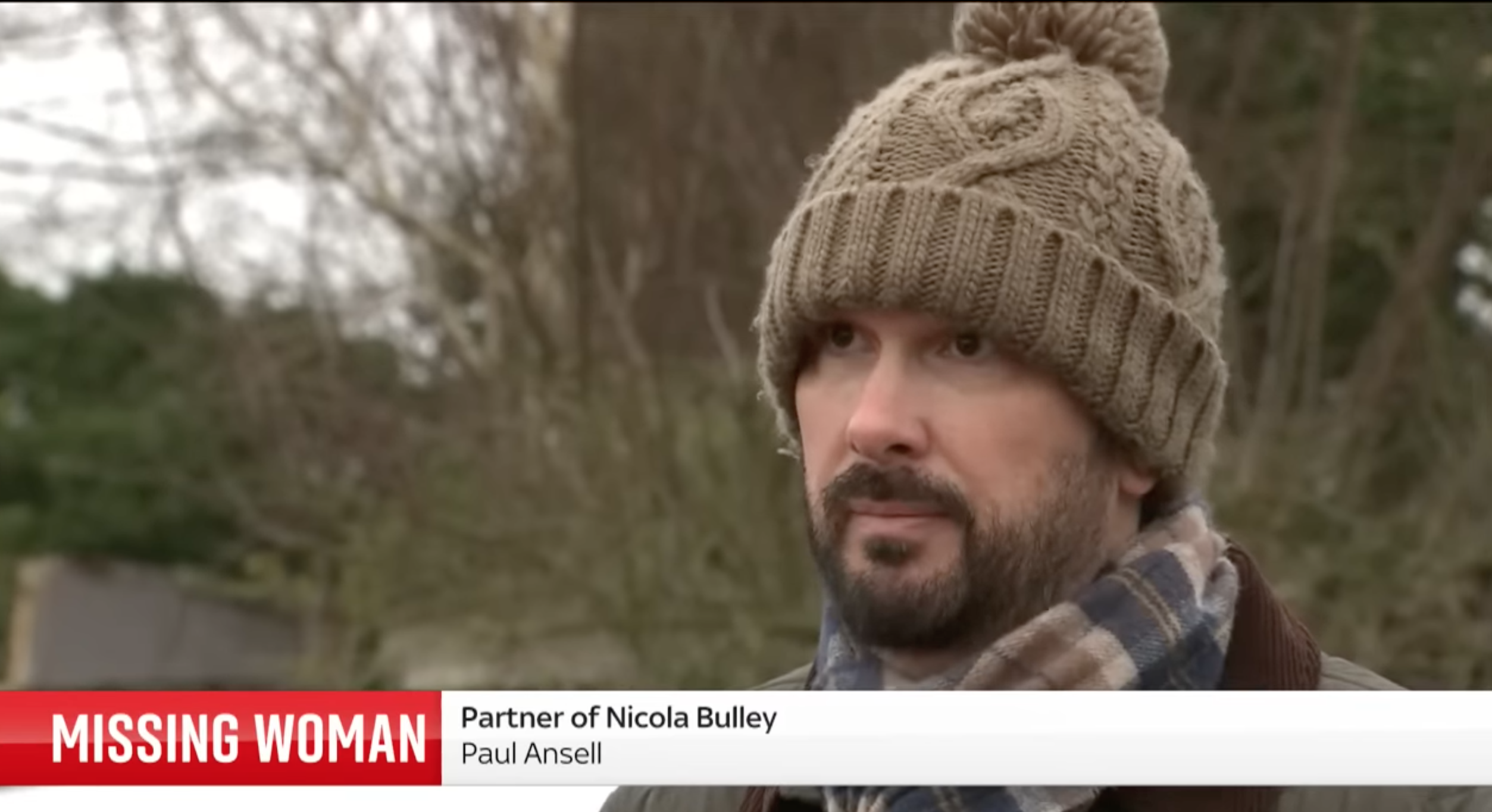 The partner of Nicola Bulley wearing a wooly hat
