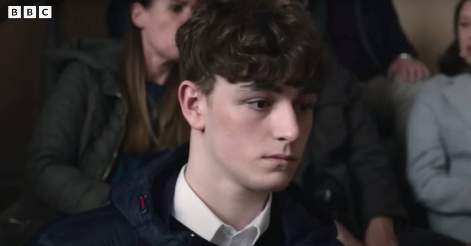 Happy Valley star Rhys Connah looks worried in character as Ryan