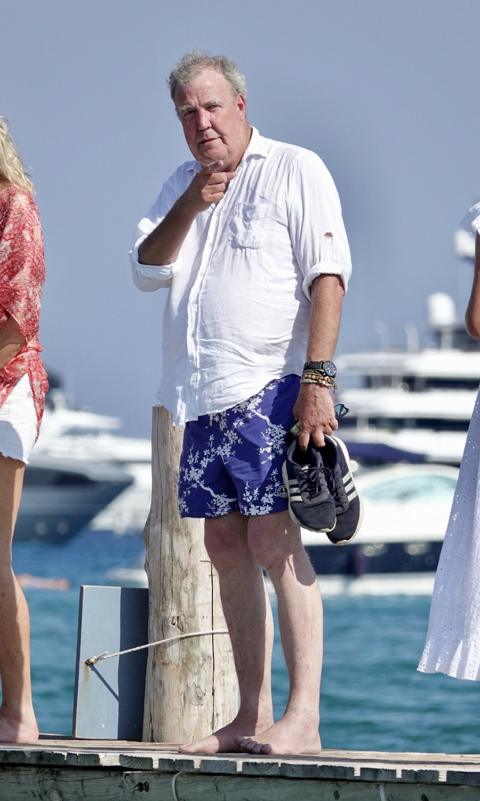 Jeremy Clarkson pointing on a boat in France