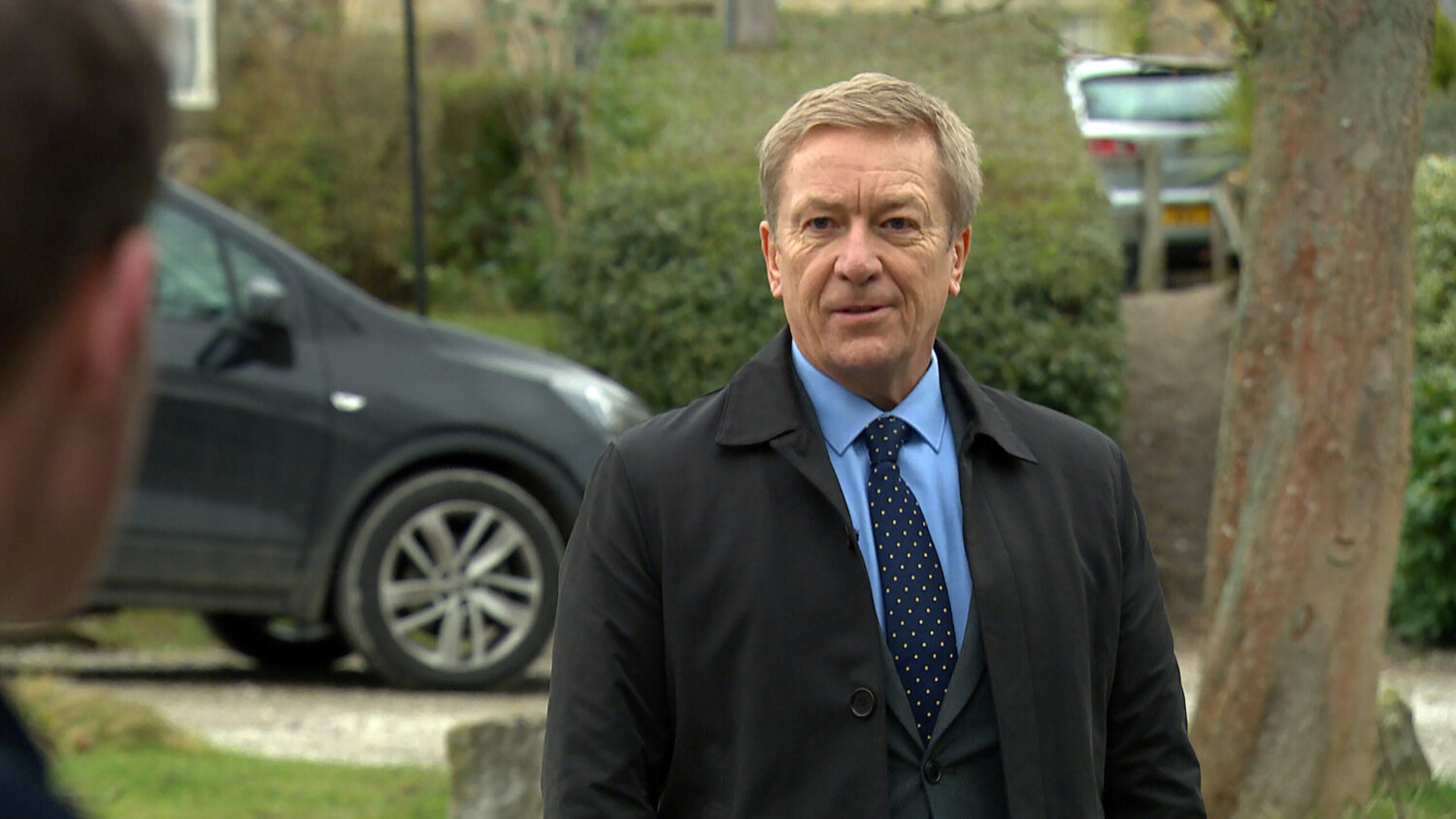 Marshall's dad looks angry and disapproving on Emmerdale