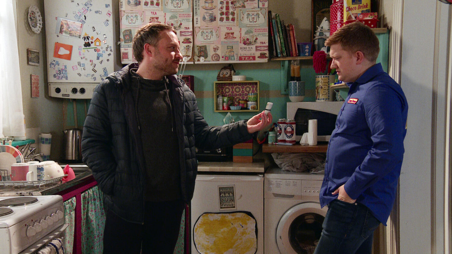 O - No Use Before Tuesday 21st February 2023<br /> Coronation Street - Ep 1089293<br /> Friday 3rd March 2023<br /> Paul Foreman [PETER ASH] hands Chesney Brown [SAM ASTON] a wad of cash