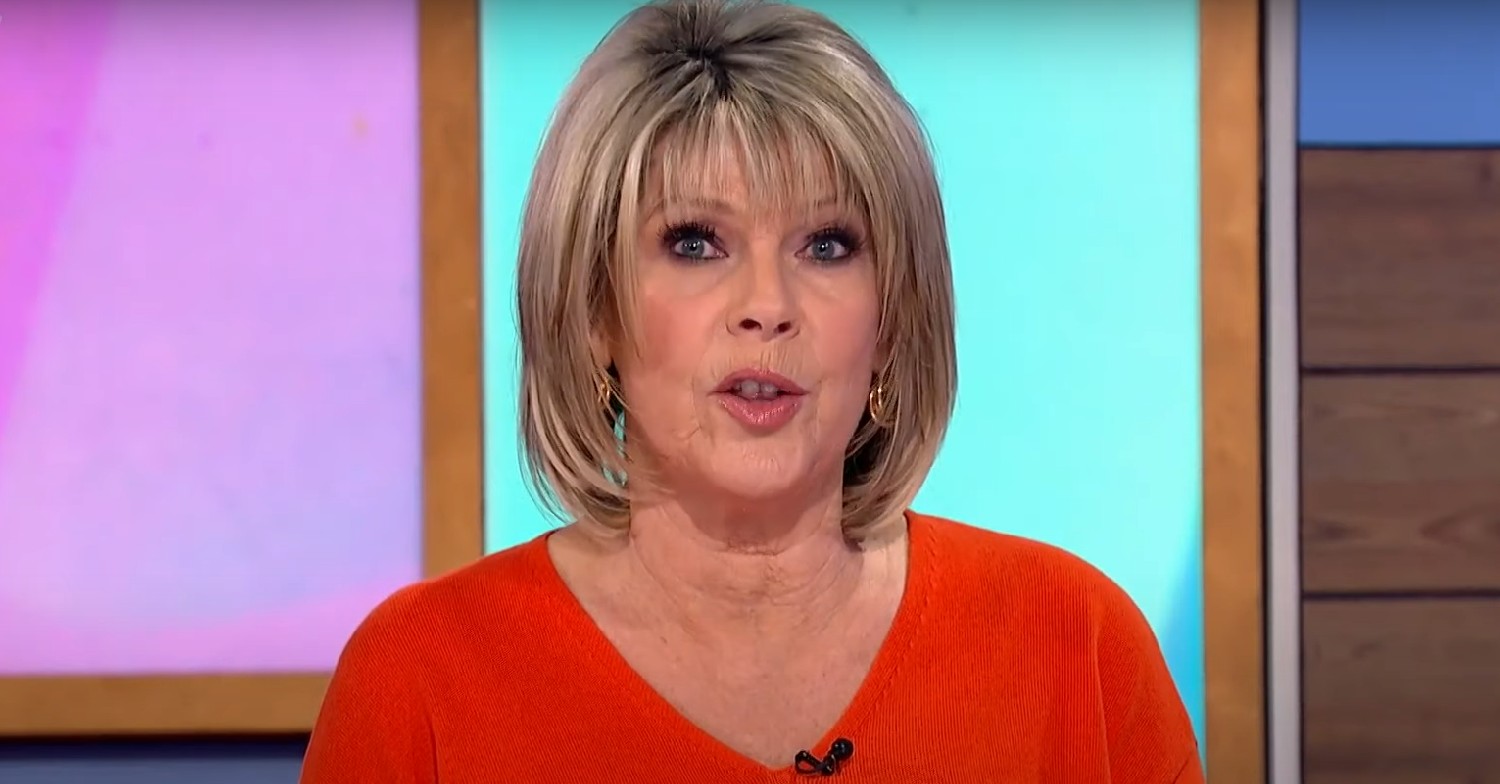 Ruth Langsford wearing an orange jumper on Loose Women