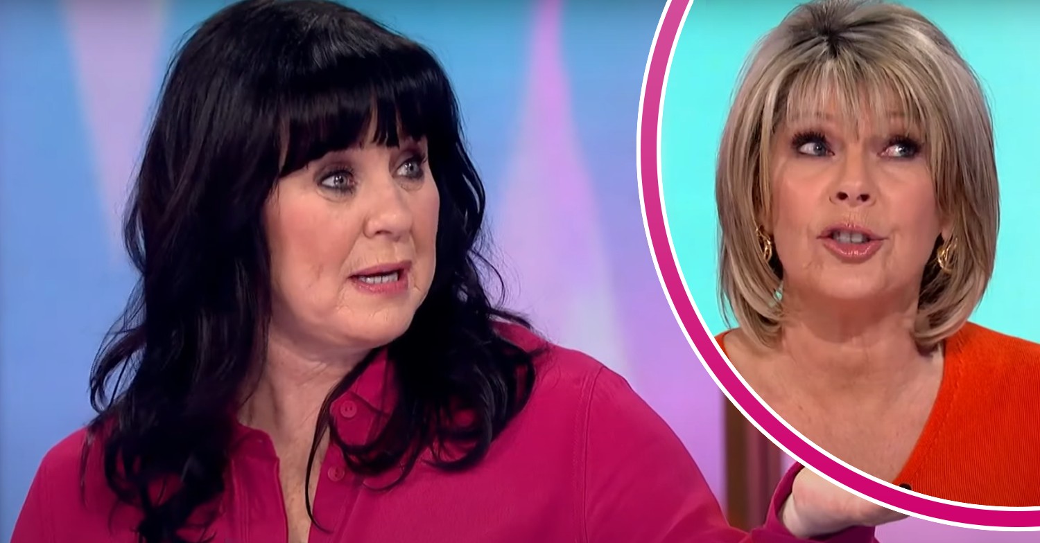 Coleen Nolan looking frustrated and Ruth Langsford rolling her eyes on Loose Women