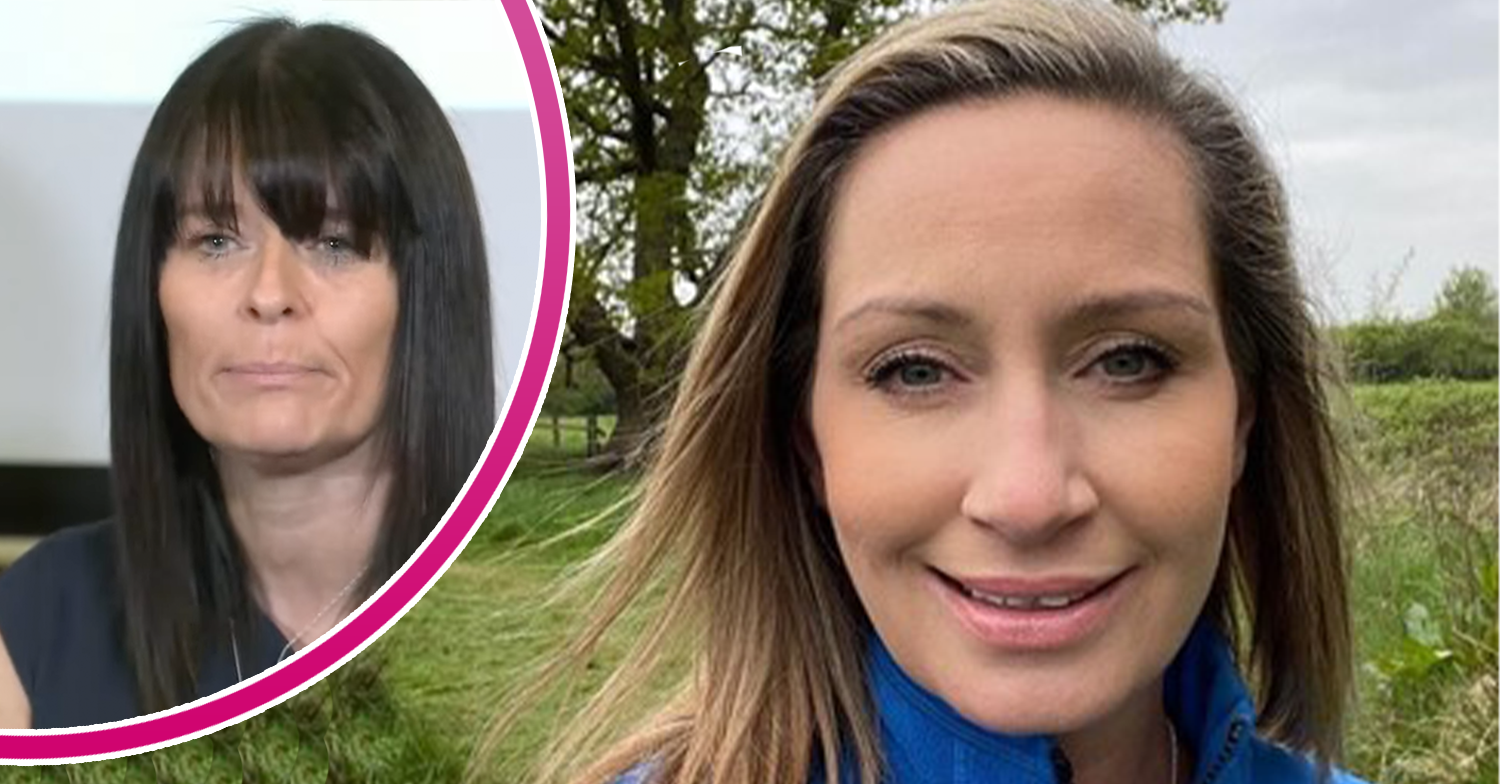 Nicola Bulley in a selfie and a police woman at a press conference