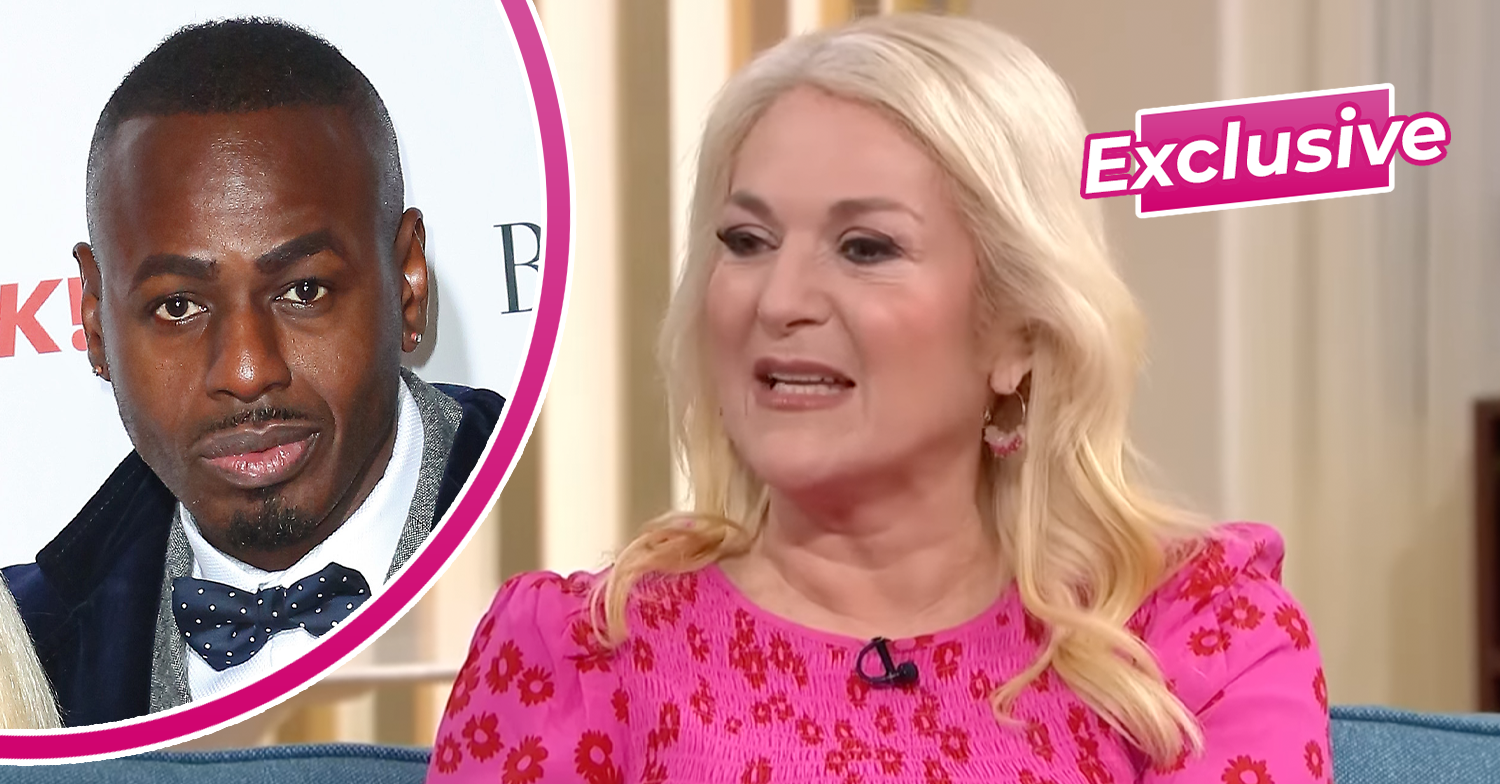 Vanessa Feltz wearing pink and Ben Ofoedu at a party