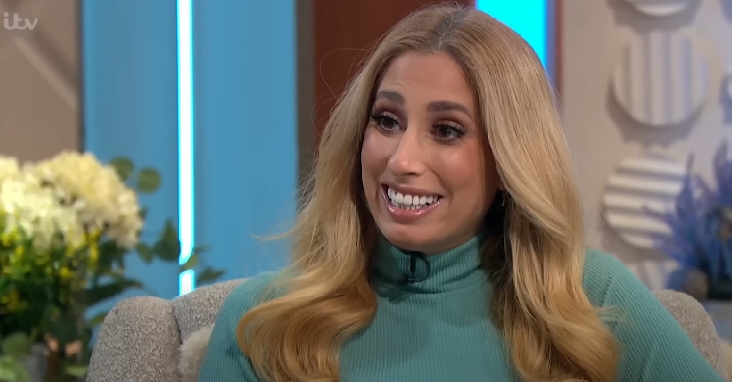 Stacey Solomon smiling in teal turtleneck on Lorraine