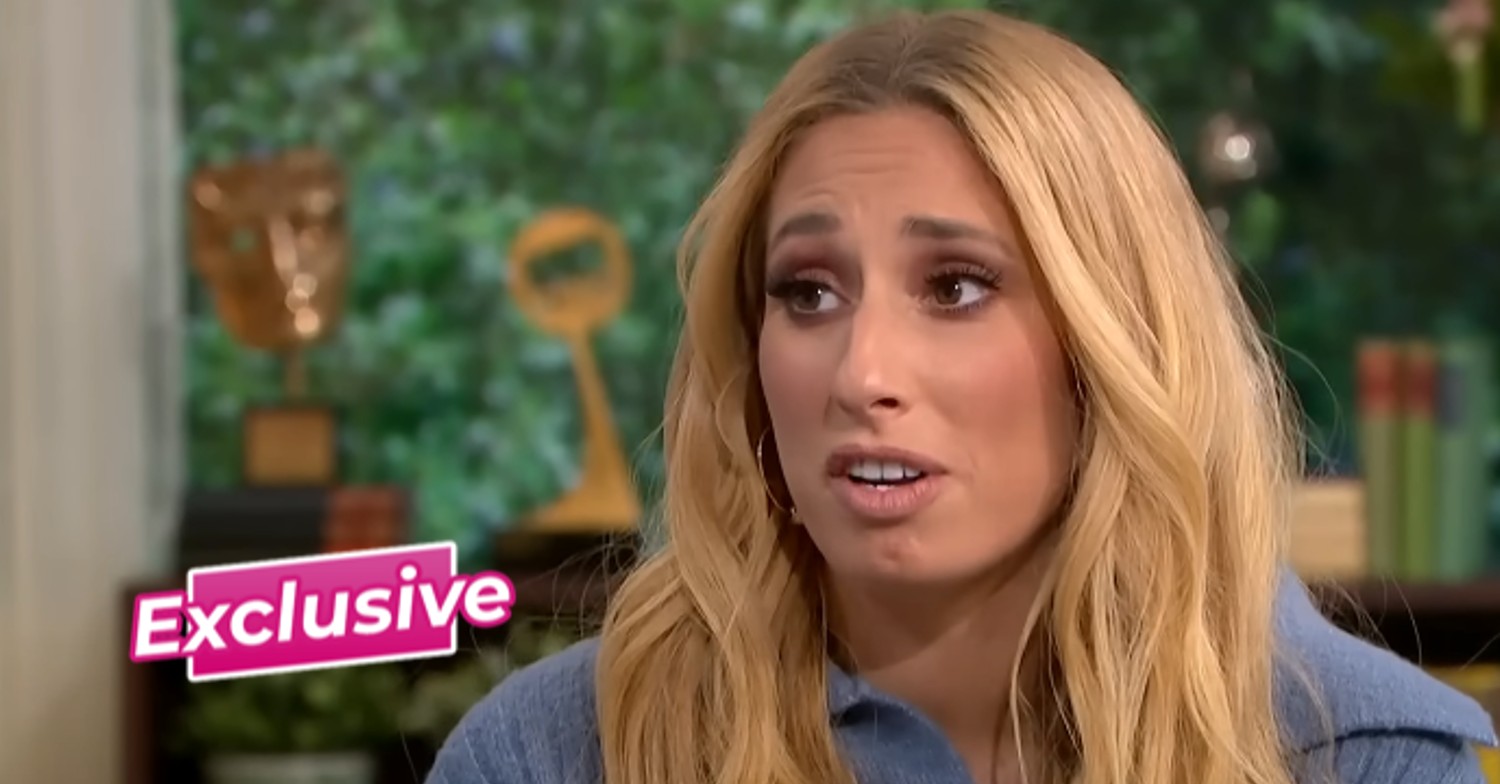 Stacey Solomon looking serious on This Morning with ED 'exclusive' badge