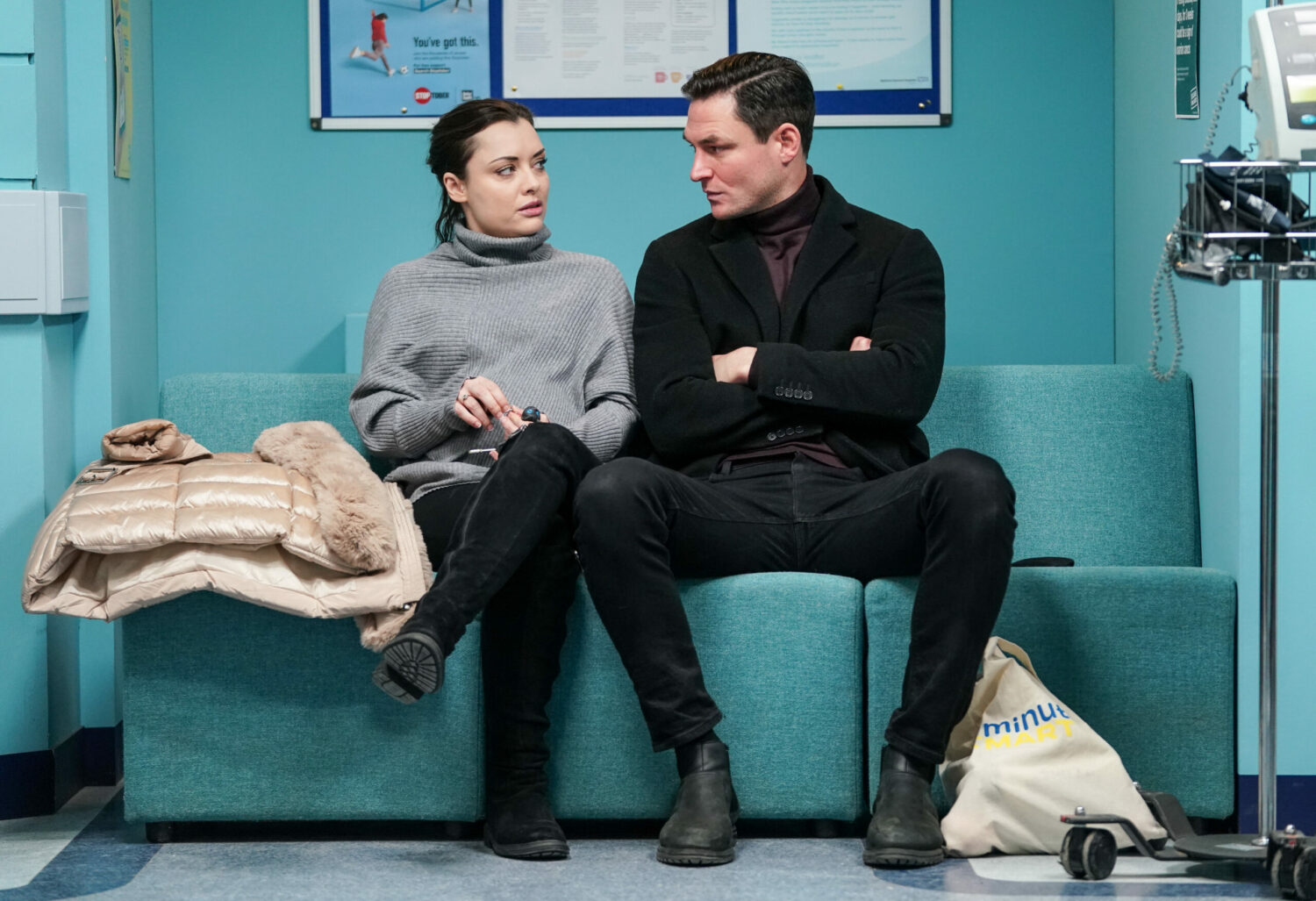 Zack sits with Whitney in the hospital on EastEnders
