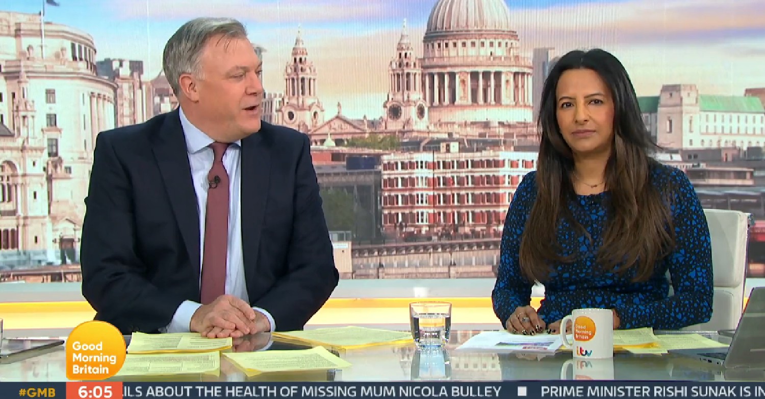 Ed Balls looking at Ranvir Singh on GMB today