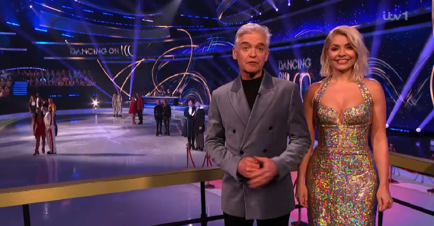 Phillip Schofield and Holly Willoughby, in shimmery dress, on Dancing On Ice