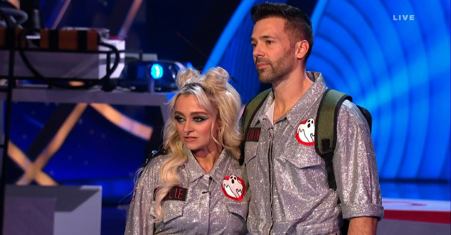 Mollie Gallagher and Sylvain Longchambon dressed as Ghostbusters on Dancing On Ice 