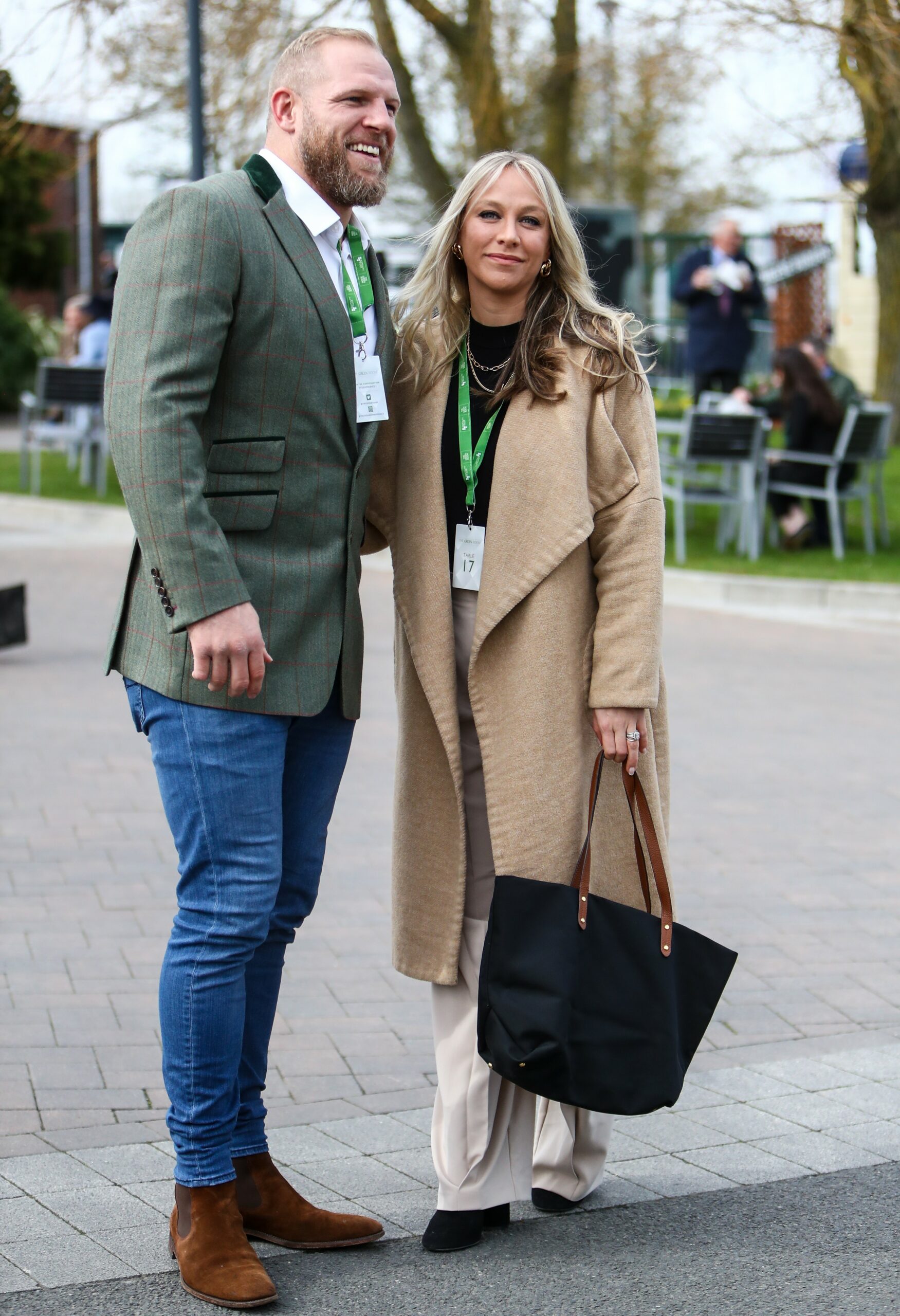 Chloe Madeley and James Haskell smiling at races 