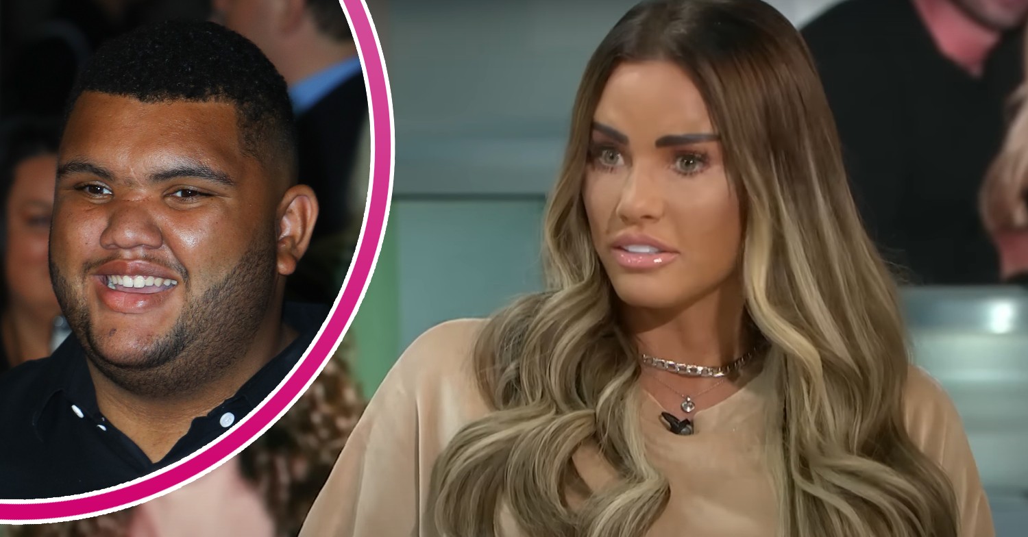 Katie Price looking shocked and Harvey smiling