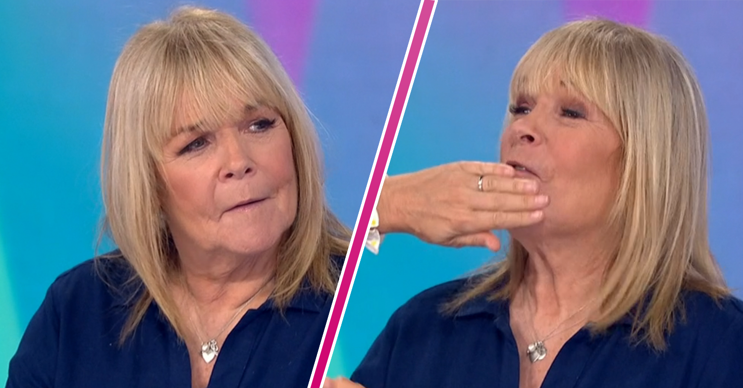 Linda Robson on Loose Women with Jane Moore covering her mouth