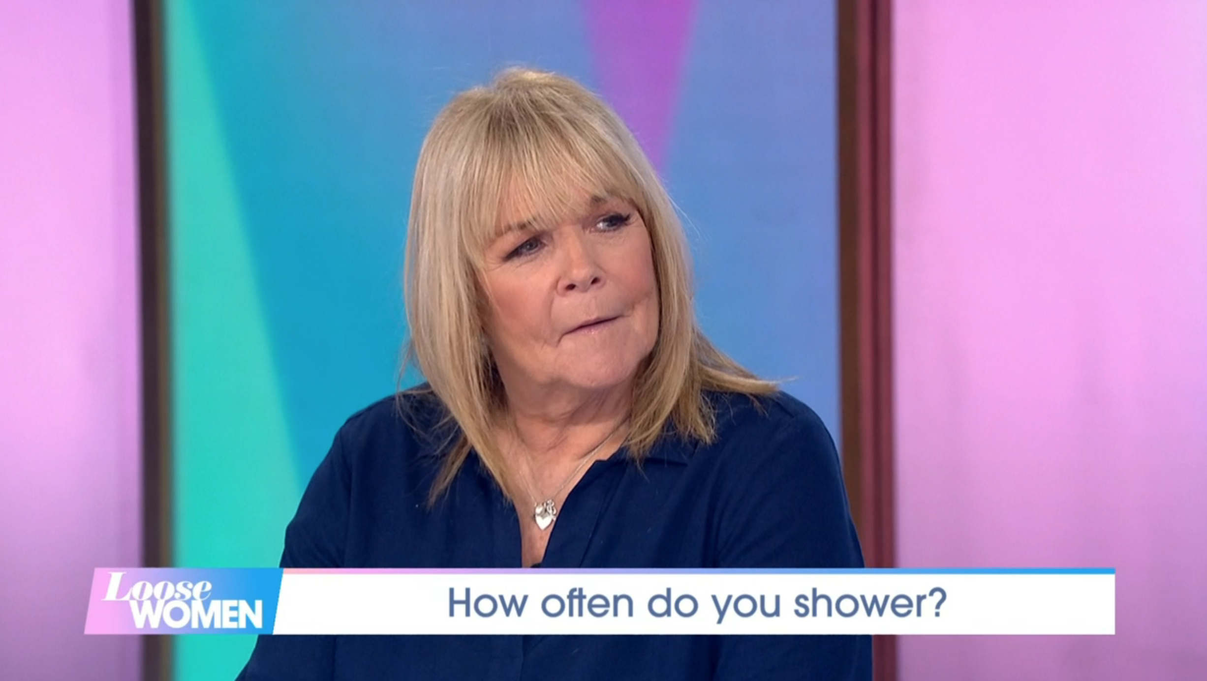 Linda Robson wearing blue on Loose Women