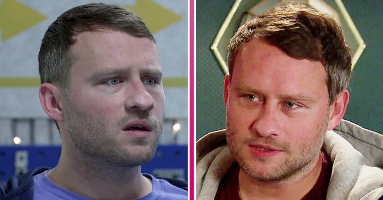 Composite image of Paul on Coronation Street; left, looking worried and pained; right, smiling normally (Credit: ITV/Composite: Entertainment Daily)