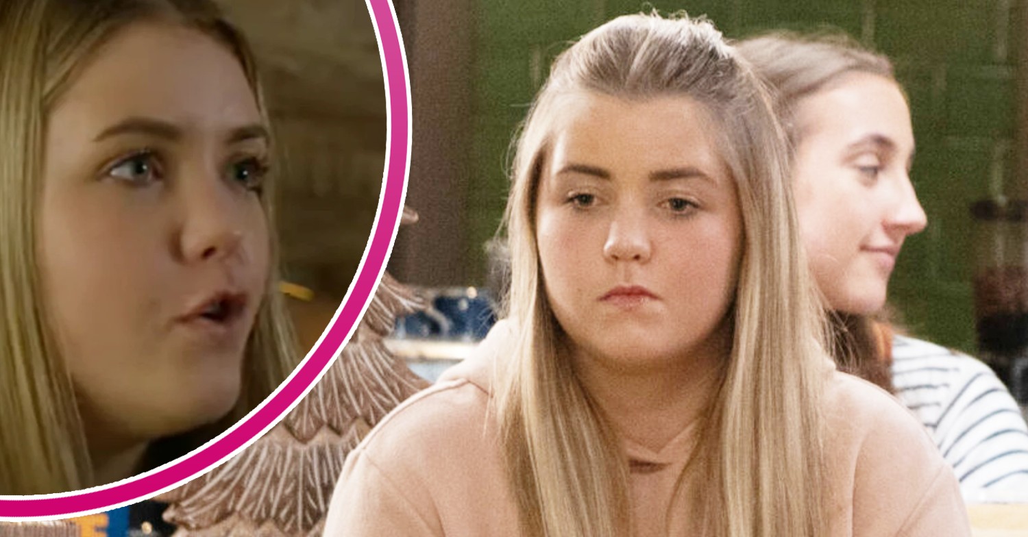 Cathy looks upset on Emmerdale; inset, mid-angry outburst (Credit: ITV/YouTube/Composite: Entertainment Daily)