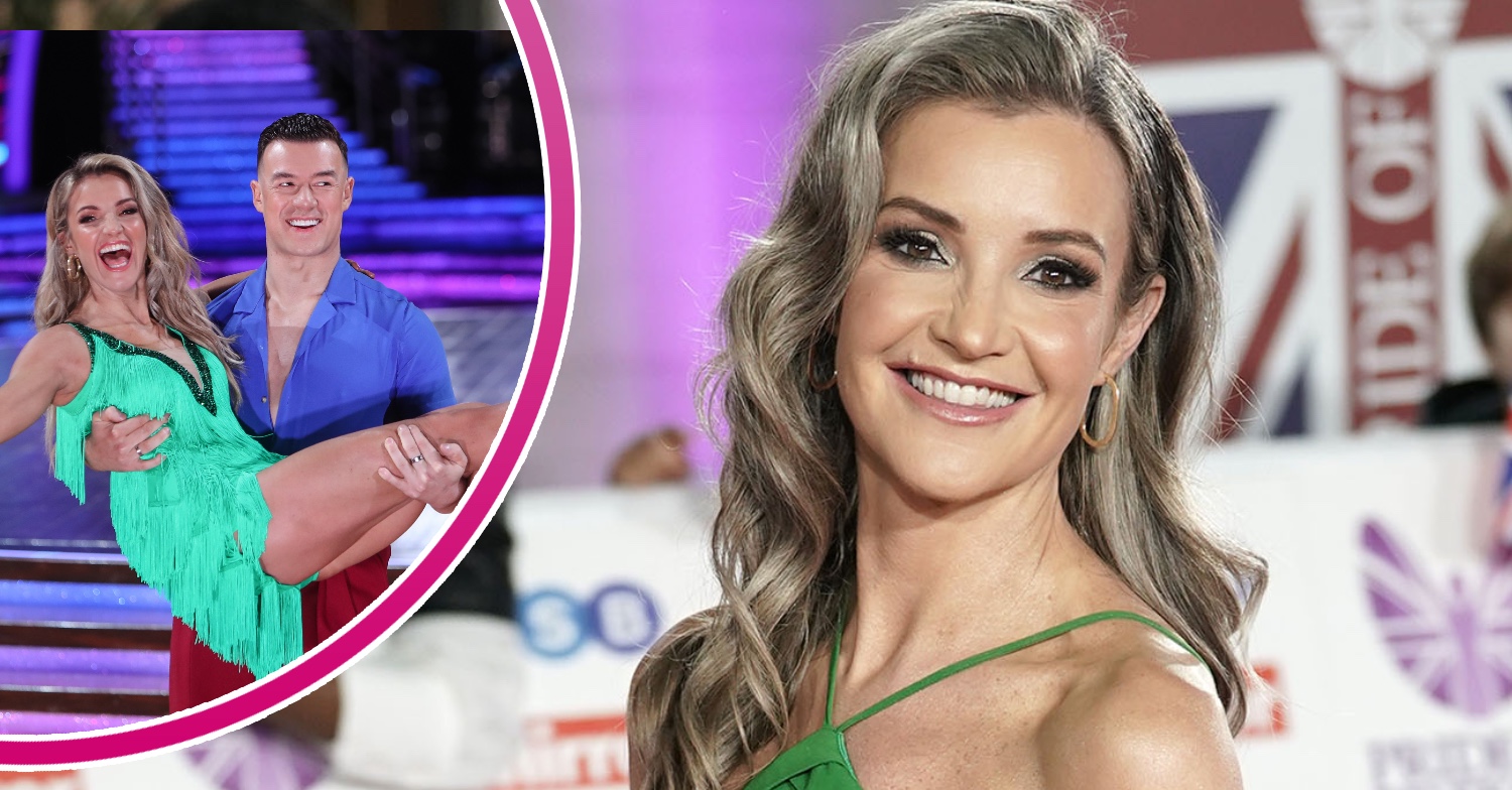 Strictly Come Dancing star Helen Skelton smiling and with partner Kai being held