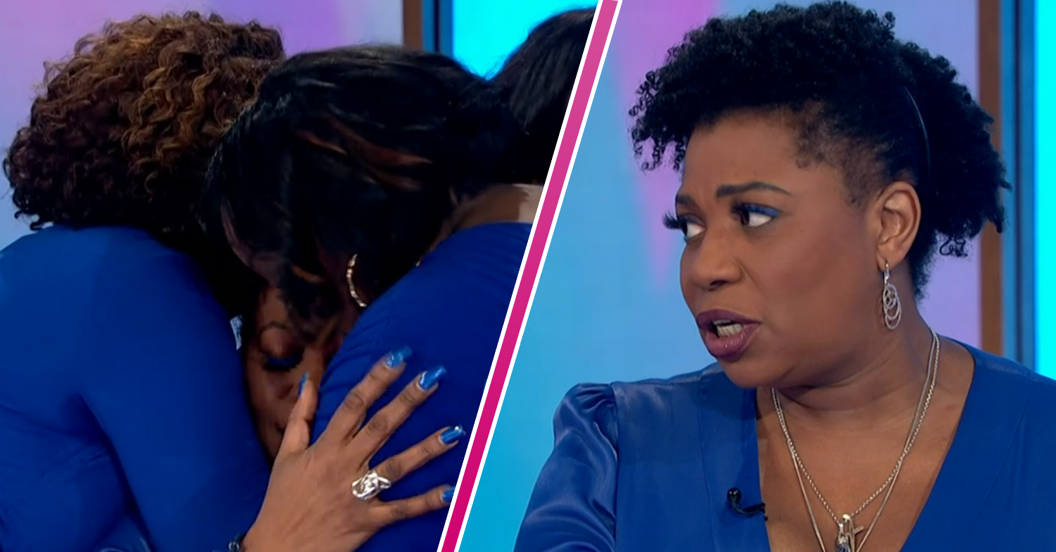 Brenda Edwards being hugged on Loose Women