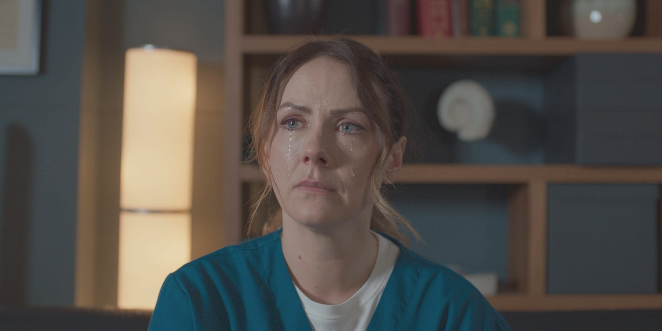 Stevie looking upset and crying on Casualty