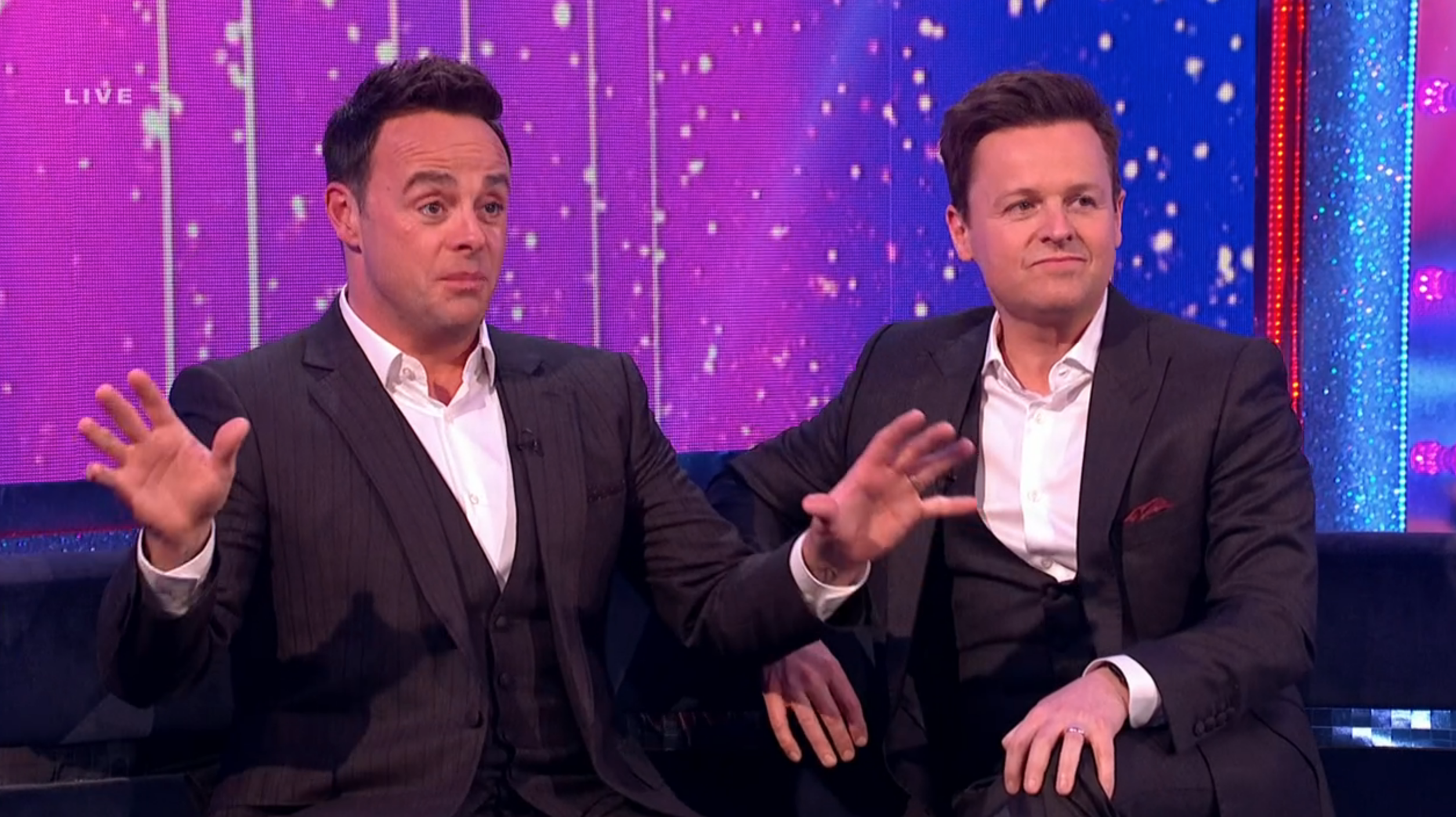 Ant and Dec looking worried on Saturday Night Takeaway