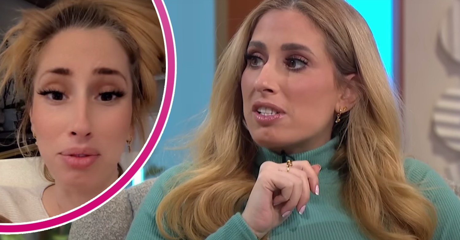 Stacey Solomon looks concerned, and looks to the side during a TV appearance