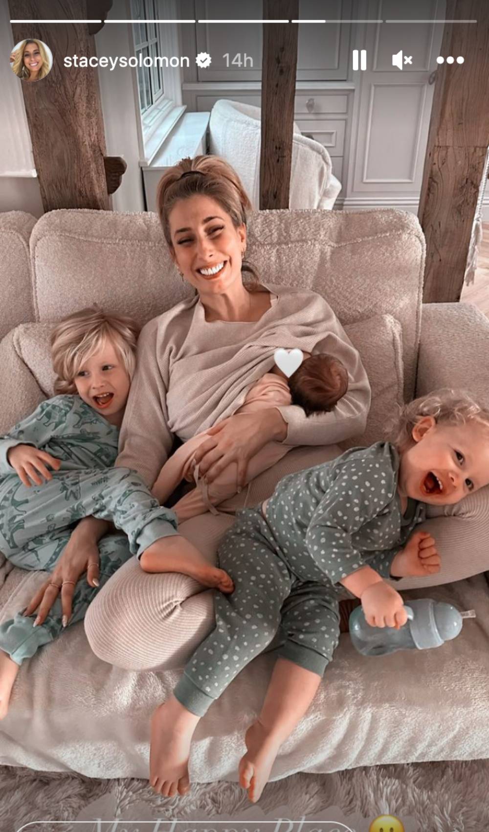 Stacey Solomon poses for an Instagram snap with three of her children in her family