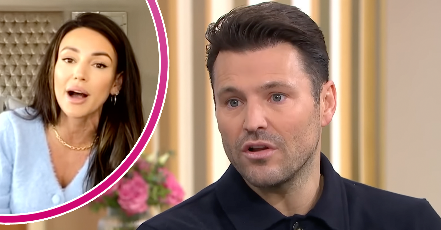 Mark Wright looking upset on This Morning and Michelle Keegan inset