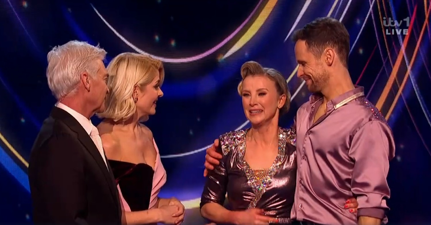 Phillip Schofield and Holly Willoughby speaking to a crying Carley Stenson and Mark Hanretty on Dancing On Ice tonight
