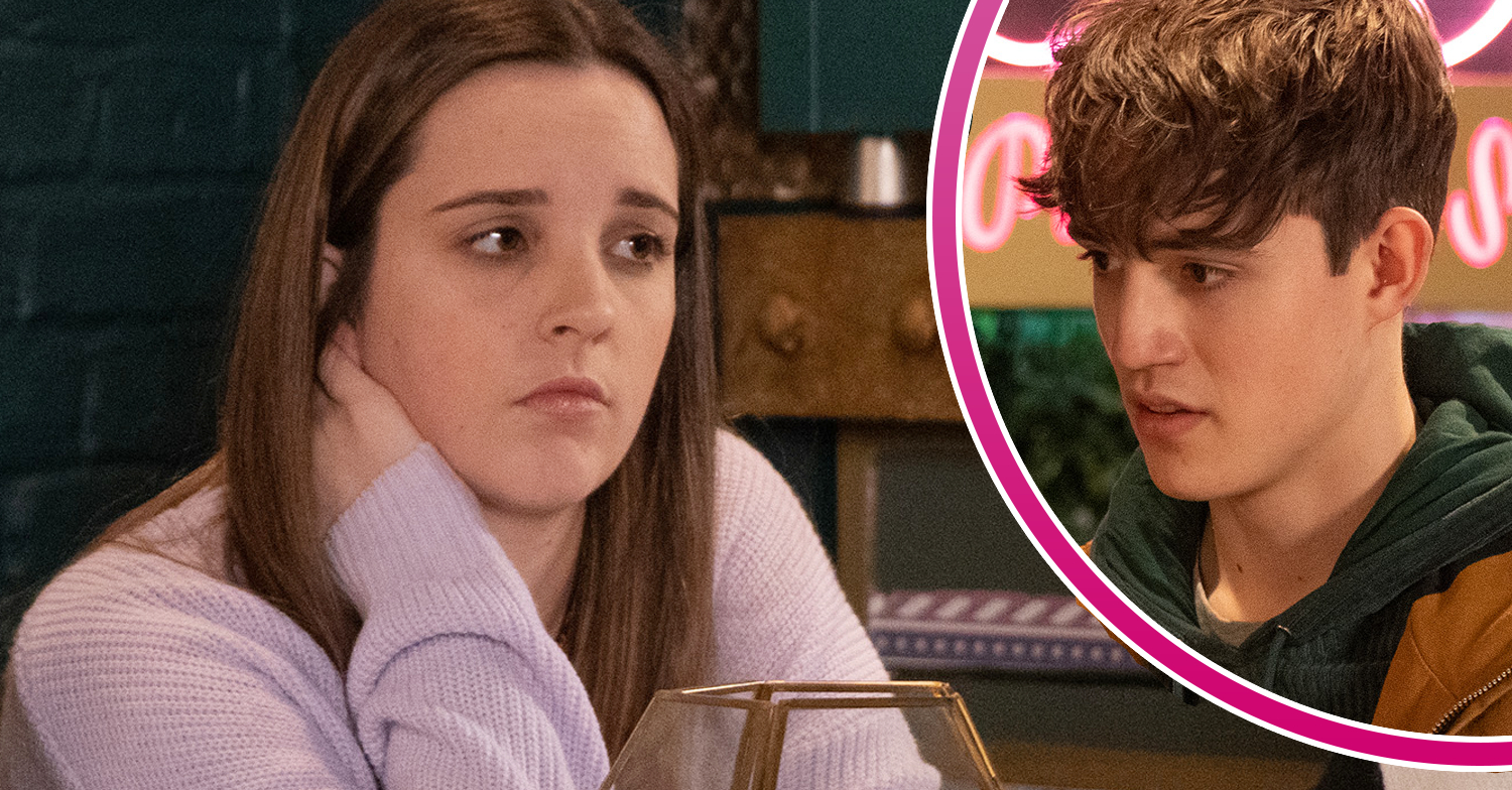 Coronation Street's Amy is upset and, in a bubble, Aaron is looking uncomfortable