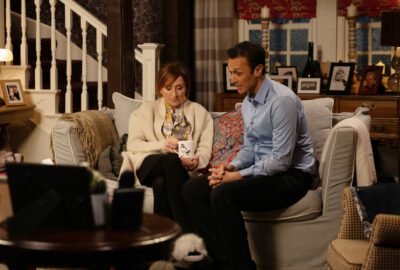 Jai and Laurel on the sofa at home talking on Emmerdale