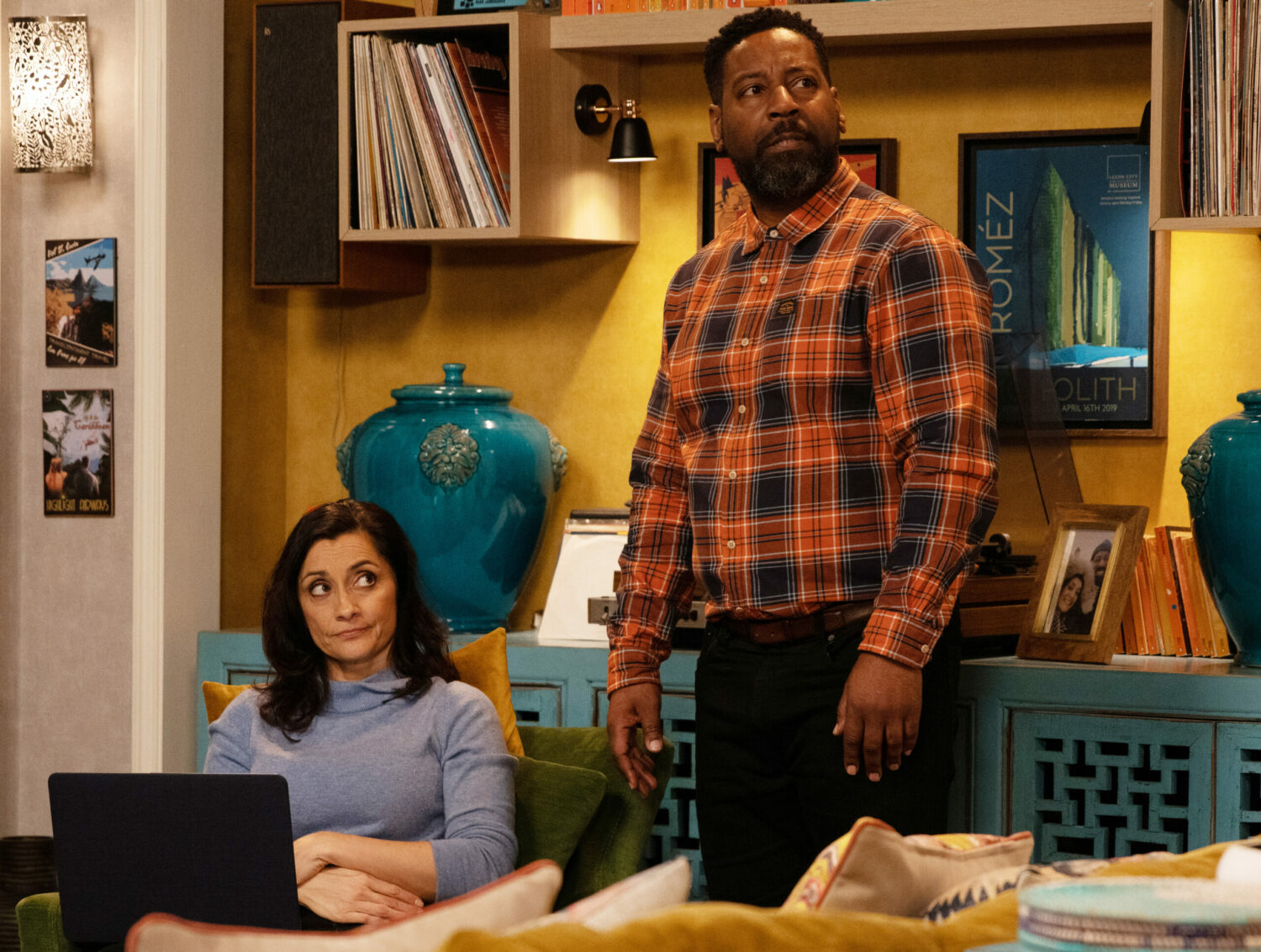 Emmerdale's Manpreet and Charles have a look of disapproval on their faces