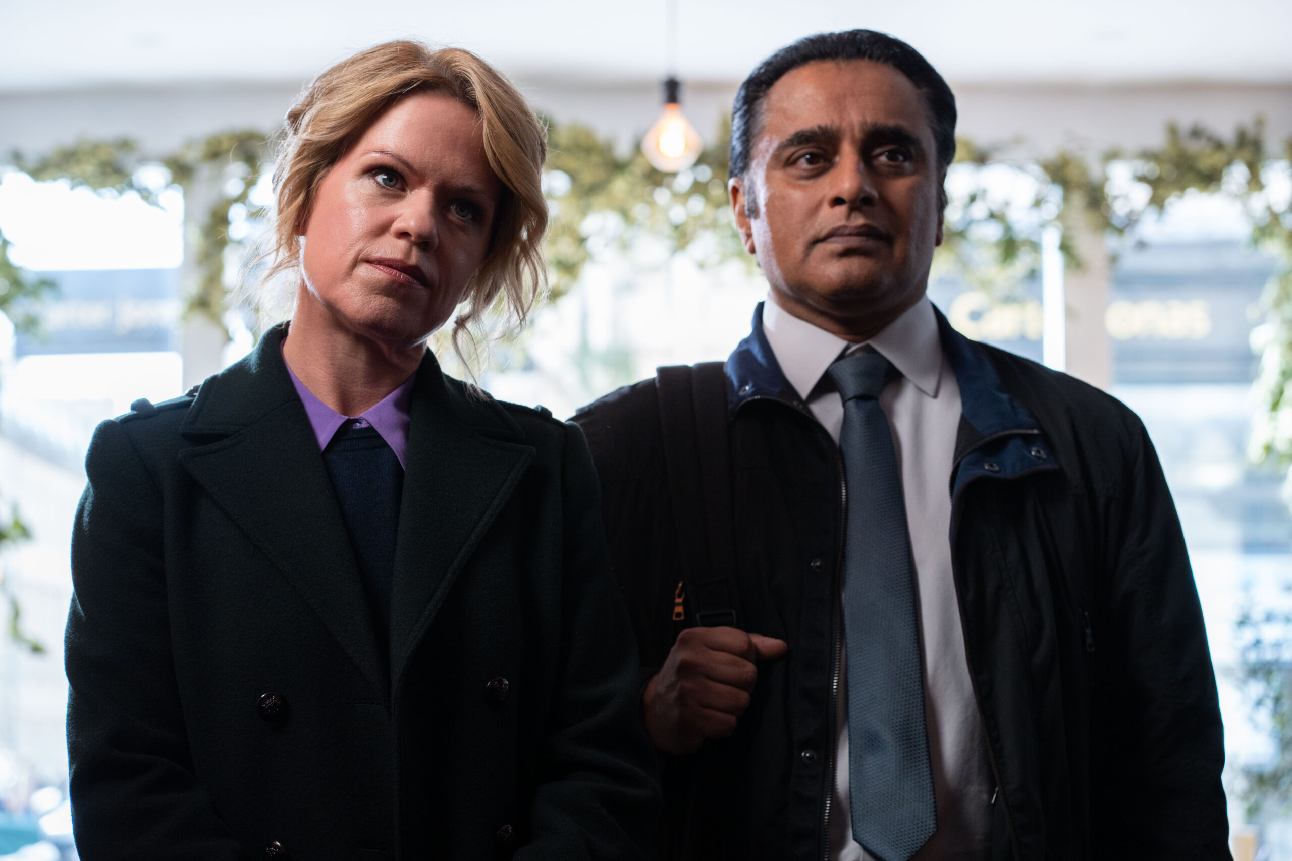 Jess James and Sunny Khan frown in Unforgotten series 5