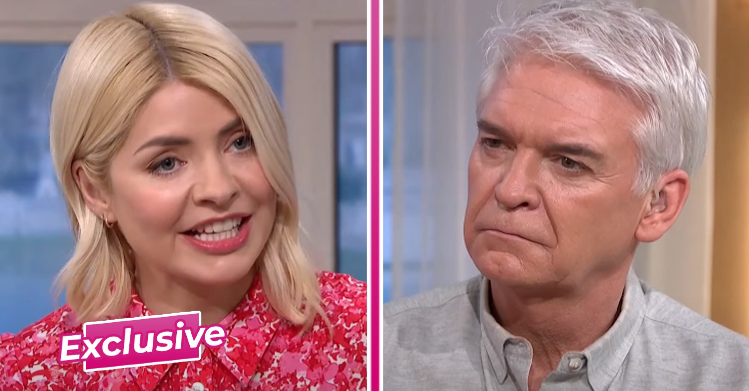 Holly and Phillip side-by-side shot on This Morning, with ED 'exclusive' badge