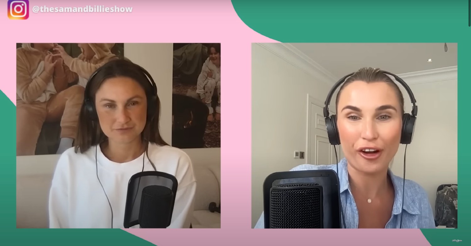Billie and Sam Faiers on their podcast 