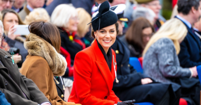 Kate Middleton wears a red coat