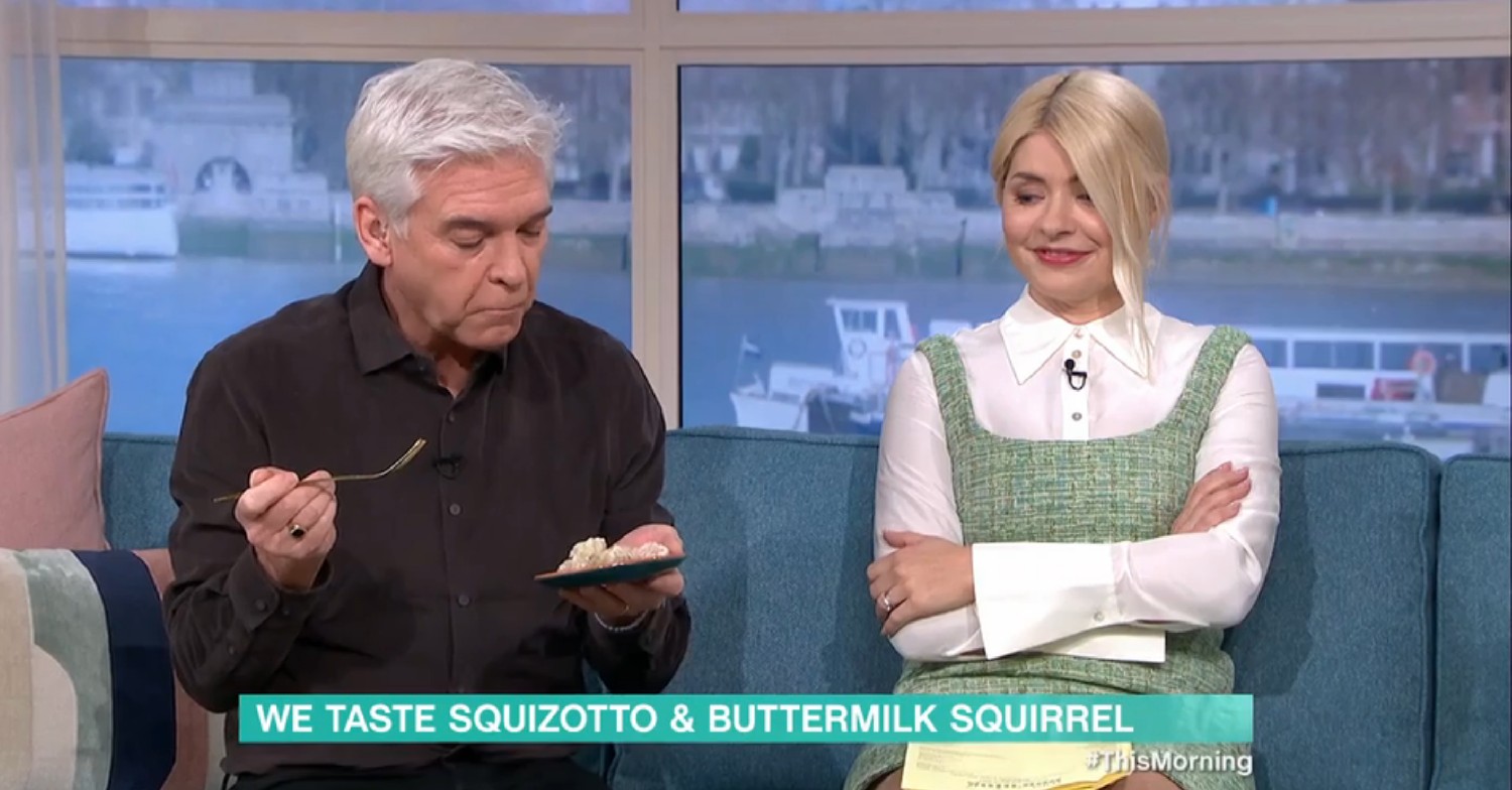 Phillip Schofield eating and Holly Willoughby watching on This Morning today