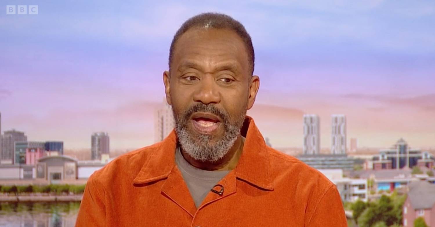Sir Lenny Henry looks downwards on BBC Breakfast today
