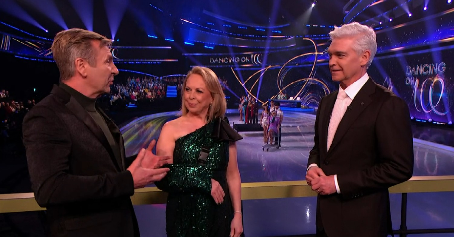Christopher Dean talking alongside Jayne Torvill and Phillip Schofield on Dancing On Ice