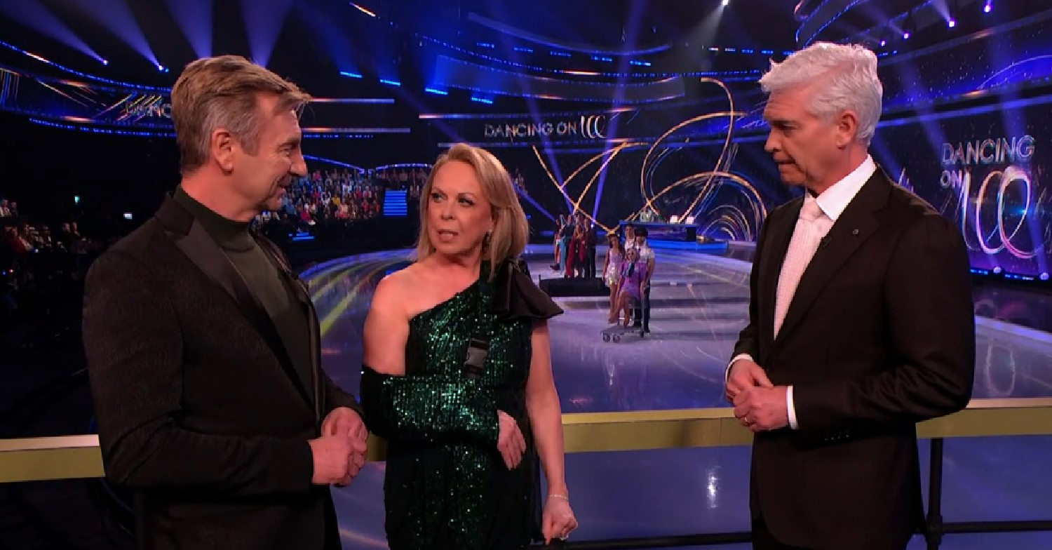 Christopher Dean talking alongside Jayne Torvill and Phillip Schofield on Dancing On Ice