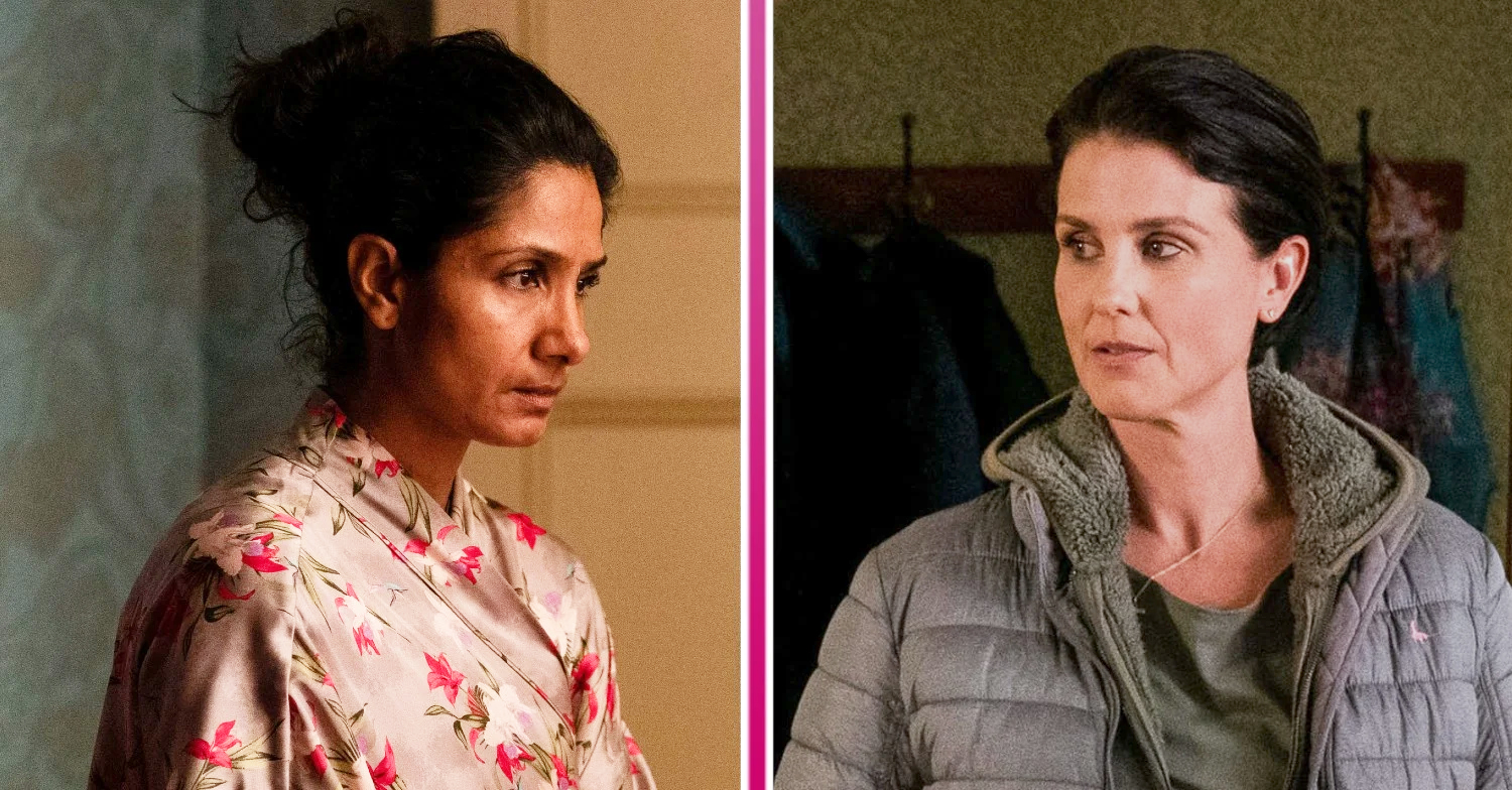 Suki and Eve exposed the night before the wedding blessing in EastEnders (Credit: BBC)
