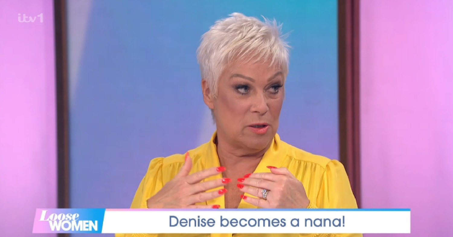 Denise Welch talking in yellow top on Loose Women today