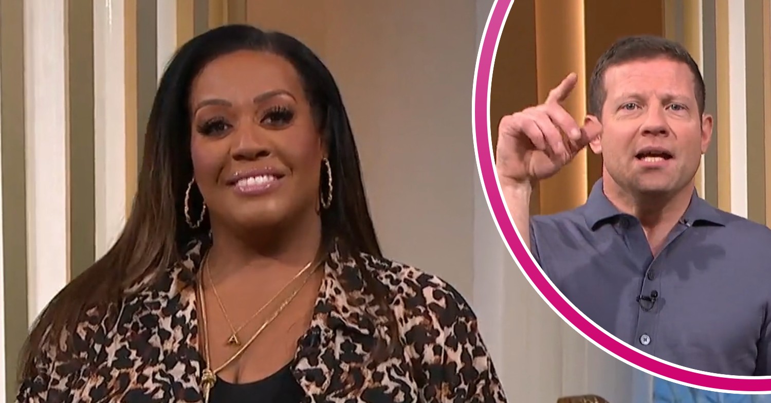 Alison Hammond smiling / Dermot O'Leary pointing on This Morning today