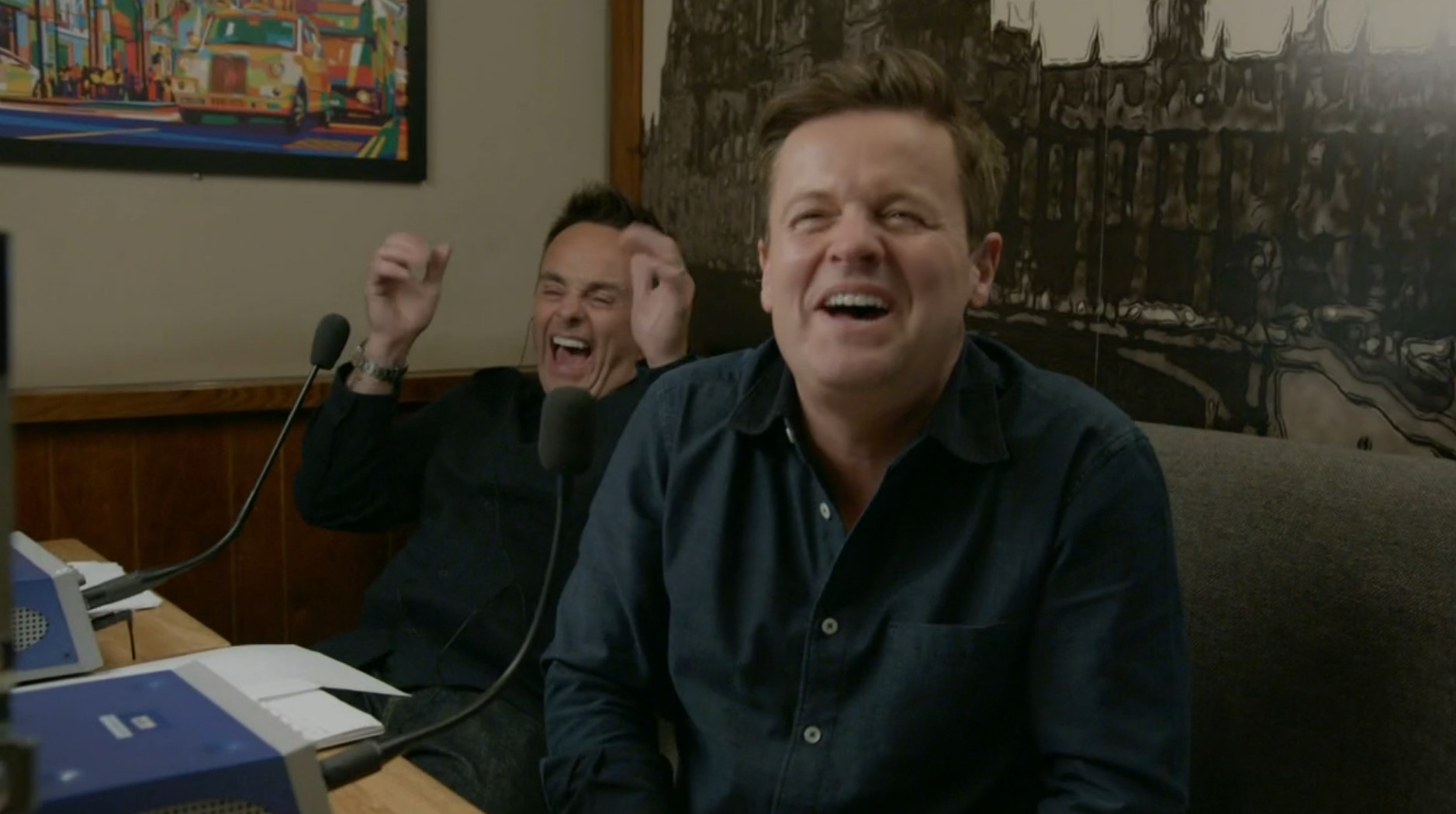 Ant and Dec laugh hysterically behind the scenes of their prank