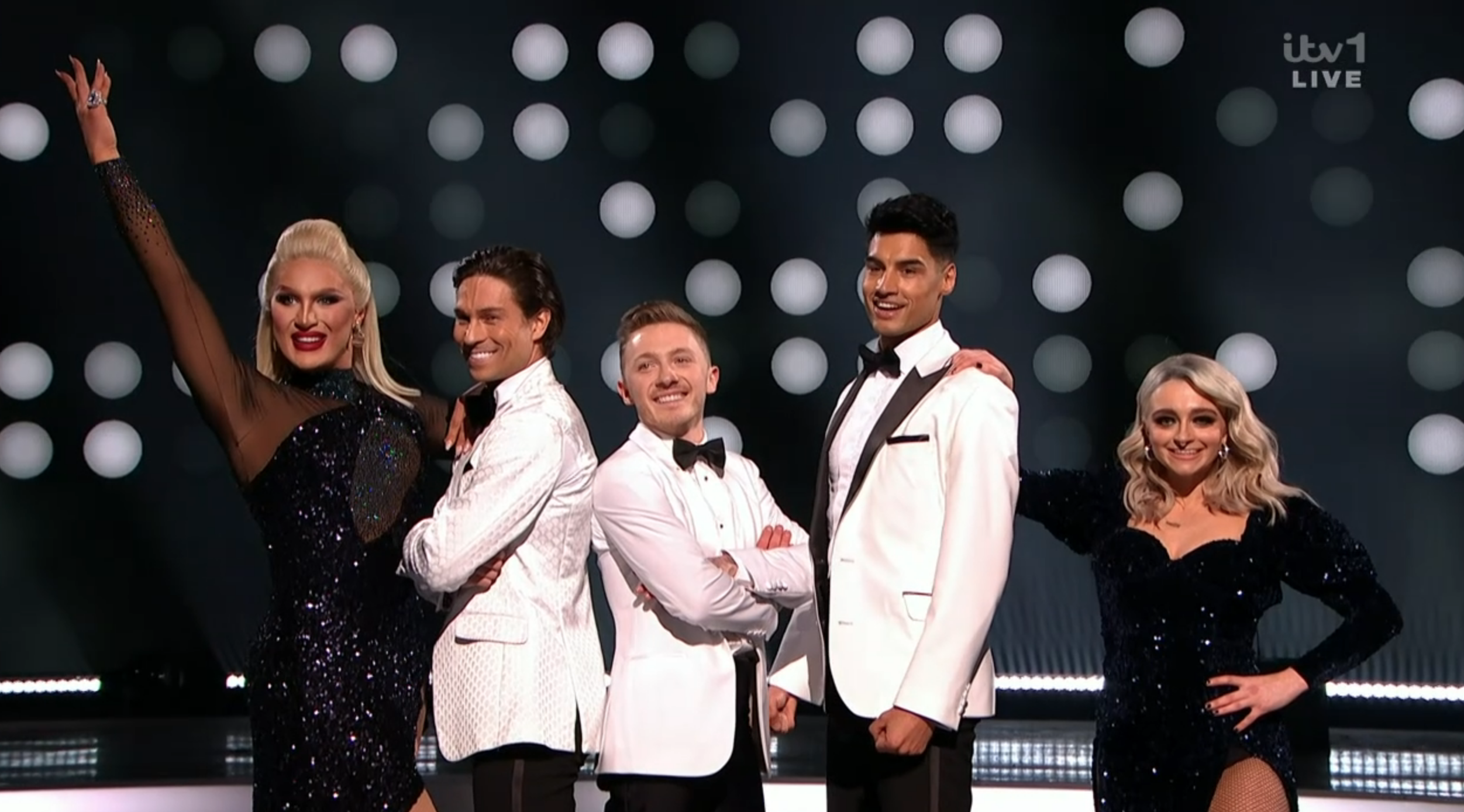 The Dancing On Ice semi-finalists wearing black and white