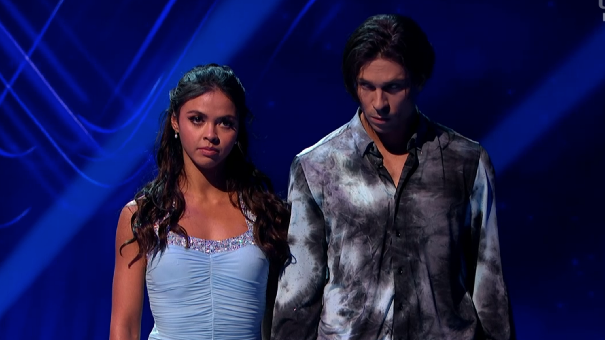 Joey and Vanessa looking sad on Dancing On Ice