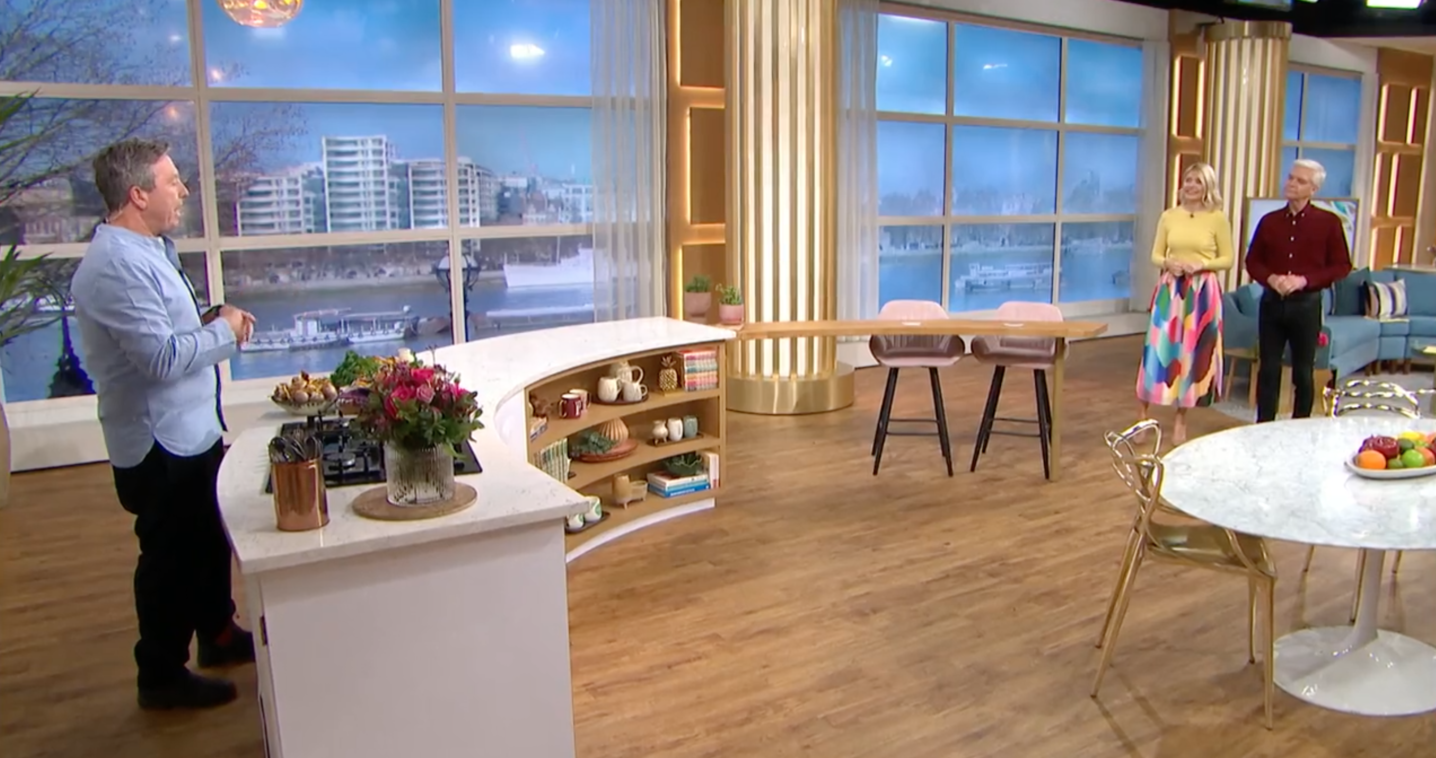 John Torode speaking with Holly Willoughby and Phillip Schofield on This Morning 