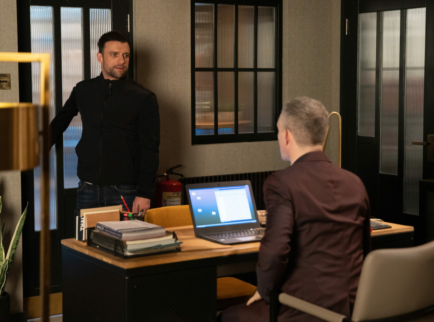 Coronation Street's Damon and Nick are in the Bistro office