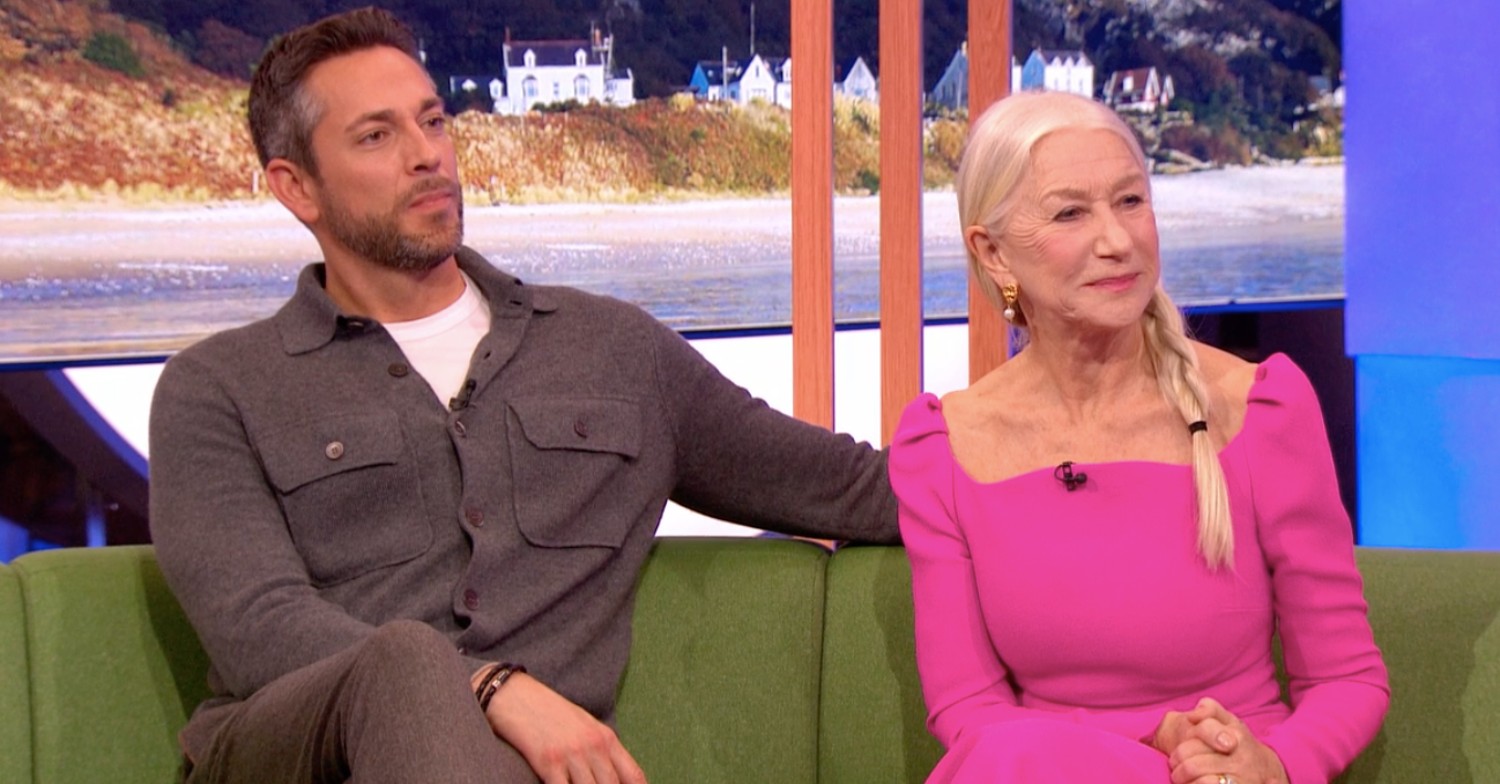 Helen Mirren sitting on The One Show sofa