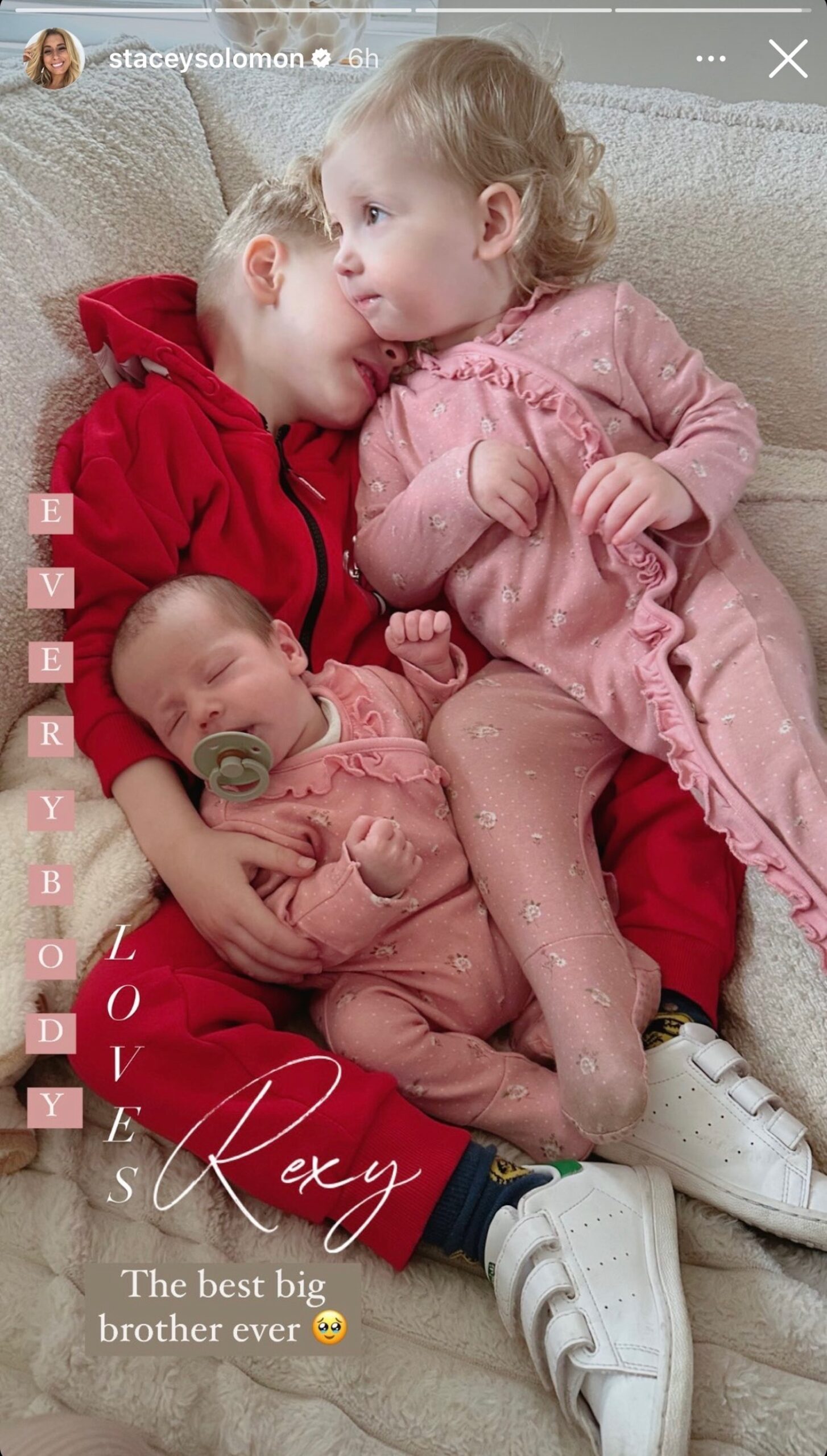 Stacey Solomon's children in her Instagram Story post